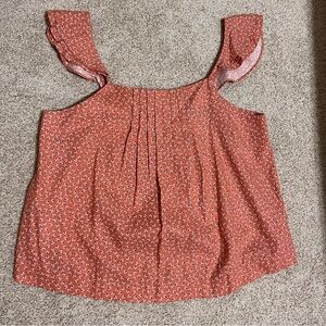 Ann Taylor M Floral Ruffle Sleeve Pleated Top